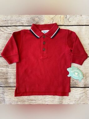 NWT Hartstrings Baby Red Long Sleeve Pique Polo Shirt Boy’s Sz 3-6M
